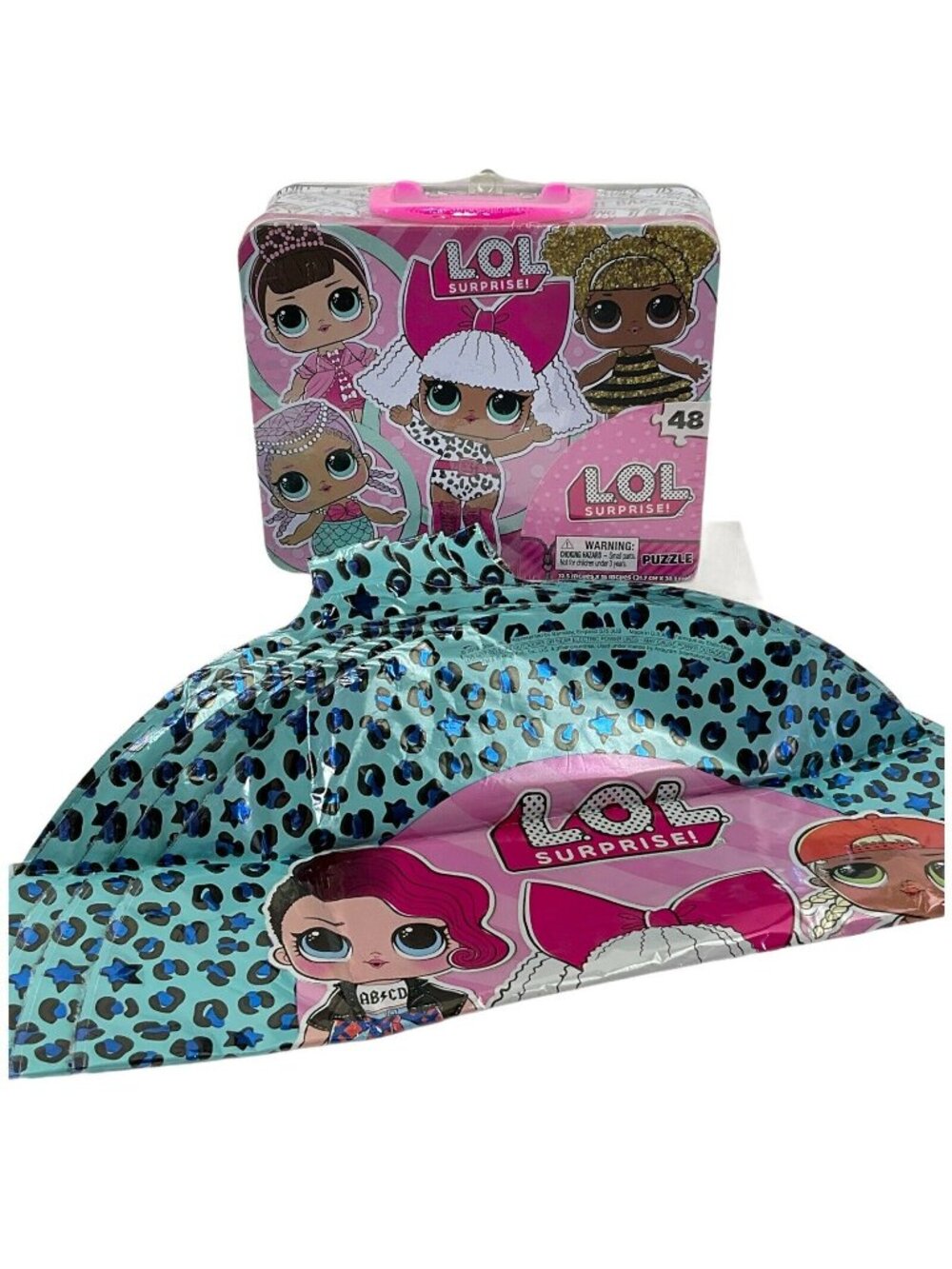 LOL Surprise! 48 Piece Cardinal Puzzle Collectors Lunch Box & 4 Mylar Balloons